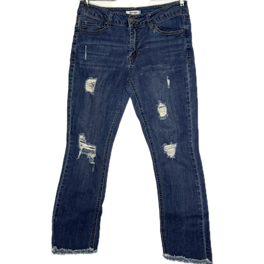 Refuge Women's Distressed, Skinny Jeans, RP9, Raw Hem, Medium Wash Size: 8